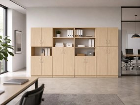 Meblościanka do biur i szkół z regałami i szafą na klucz Simple 6