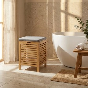 Bambusowy kosz na pranie z siedziskiem DISA, 40 l