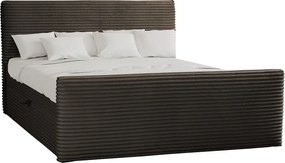 Łóżko kontynentalne z pojemnikiem i topperem TRENTO, pluszowy sztruks VELO, 140x200 cm, Brązowy, H3-Bonell