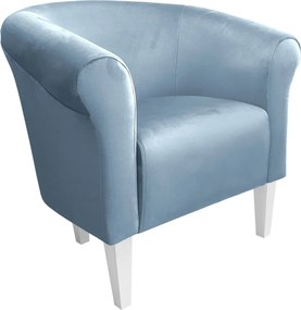 Fotel Milo tkanina Welur wygodny fotel tapicerowany do salonu i sypialni : Kolor nogi - Biała, Kolor tkaniny - VELVET - BL06, Wysokość nogi - 20 cm