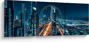 Obraz - Noc w Dubaju (z zegarem) (90x30 cm)