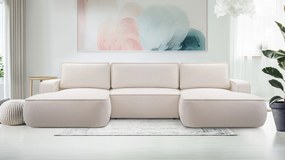 Masseno Narożnik SOLO z funkcją spania i pojemnikiem na pościel Narozniki U, Rozkładana sofa - Beżowy, GERRA 10