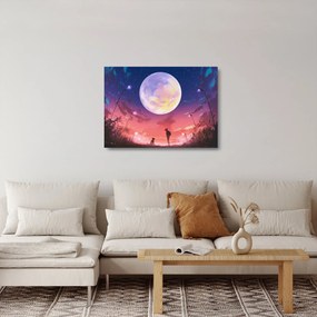 Obraz na szkle - Kobieta i pies w pełni księżyca (70x50 cm)