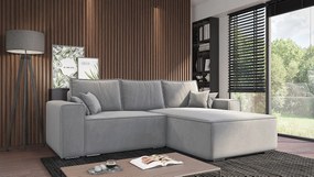 Emporius Lora narożnik rozkładany - narożnik z funkcją spania i pojemnikiem - nowoczesny styl, prawostronny, tkanina aksamitna, jasny szary (Amor Velvet 4318)