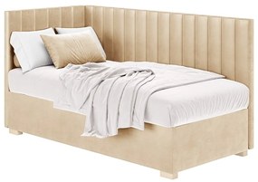 Beżowe narożne łóżko dziecięce ze schowkiem i materacem 90x200 cm Snugi – Ghado