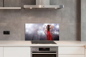 Szkło do Kuchni na Ścianę Kobieta w Czerwonej Sukni