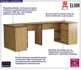 Narożne biurko dwuosobowe dąb craft Sander