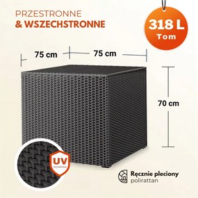 Polirattanowy pojemnik na schowek RICCO, 318L, 75x75x70 cm, czarna Casaria