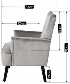 Fotel Uszak Wypoczynkowy BUNNY Szary Welurowy Nowoczesny Loft