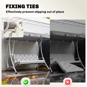 Outsunny Poduszka na Ławkę 3-Osobową 150x98x8 cm z Taśmami, Poduszka na Meble Ogrodowe i Huśtawkę Hollywoodzką, Jasnoszary