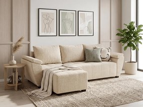 PROMOCJA Rozkładana obustronna sofa narożna do L LIVARO 251x140 cm, kremowa II. jakość