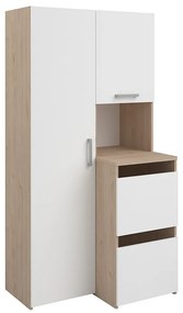 Szafka łazienkowa z szafkami, półkami i słupkiem - Naturalny jasny i biały - szer. 92 x wys. 184 cm - ERKANO