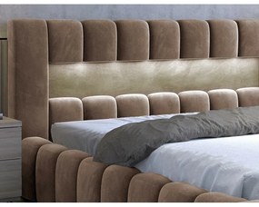 Jasnobrązowe tapicerowane łóżko dwuosobowe ze schowkiem ze stelażem 140x200 cm Lamica – ELTAP