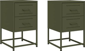 Zestaw 2 Szafek Nocnych Oliwkowo Zielonych ze Stali 36x39x60,5 cm Styl Industrialny, Wielofunkcyjne i Solidne