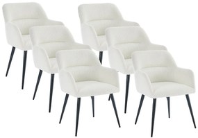 Zestaw 6 krzeseł z podłokietnikami z bukli i czarnego metalu - Biały - HEKA