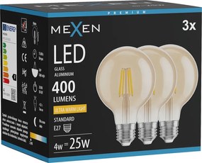 Mexen Vintis 3x żarówka filament LED E27, G80, 4W, Ciepła - 2200K, 400 lm, amber - L155-E27-0422-50x03