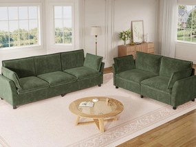 Modułowy zestaw sof 3+2 „efekt chmury” z tkaniny szenilowej, sofa 3-osobowa i sofa 2-osobowa ergonomiczna, styl nowoczesny - zielony