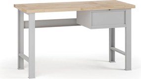 Stół warsztatowy G7, blat bukowy, 1500 x 685 x 840 mm, 1x kontener, 1x szuflada, szary