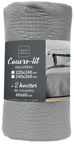 Szary zestaw narzuty na łóżko i poszewki na poduszkę z mikrowłókna 240x260 cm Romane – douceur d'intérieur