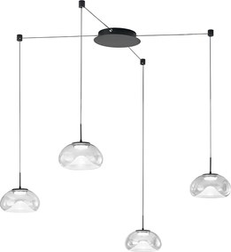 Brena - Przezroczysta, 4-punktowa, zdecentralizowana lampa wisząca - Fabas Luce - 40W ściemnialna dioda LED - Zdecentralizowany montaż