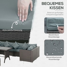 Outsunny Komplet wypoczynkowy z technorattanu, 10-częściowy Komplet stolik z krzesłami, zestaw ogrodowy, zestaw wypoczynkowy, zestaw mebli ogrodowych