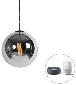 Inteligentna lampa wisząca czarna z dymionym szkłem 30 cm z WiFi ST64 - Pallon ArtDeco Oswietlenie wewnetrzne