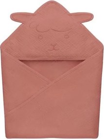 Lionelo - Dziecięcy ręcznik kąpielowy z kapturem muślinowy, kolor czerwony koral