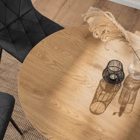 Zestaw Stół Okrągły LAUREN 90 cm Dąb Złoty/Czarny i 4 Krzesła ROBIN Czarne