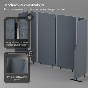 Ścianka działowa akustyczna Sadie, kolor Carbon Fog, rozmiar 280/145 cm