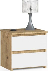 Szafka nocna AKORD CL2 Dąb Artisan 40 cm 2 szuflady kolor Biały mat 40x35x40 cm