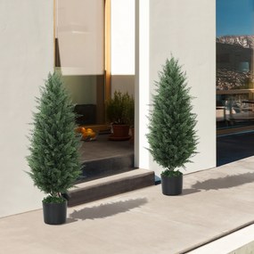 HOMCOM Zestaw 2 Sztucznych Cyprysów, Drzewka Sztuczne z 831 Liśćmi, z Cementową Doniczką, Odporny na UV, Sztuczna Roślina, 90 cm, Zielony