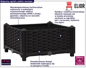 Czarna kwadratowa donica ogrodowa z technorattanu - Athena