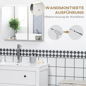 kleankin Szafka z lustrem, szafka łazienkowa, 3 drzwi lustrzane, 5 półek wewnętrznych, stal nierdzewna, Kolor: Srebrny, 70 x 12 x 55 cm