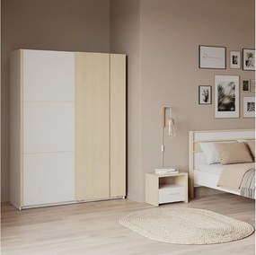 Szafa z 2 drzwiami przesuwnymi, wykończenie biały i dąb, L140,1 cm - HEVA