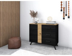 Czarno-naturalna niska komoda w dekorze dębu 92x81 cm Texas – Marckeric
