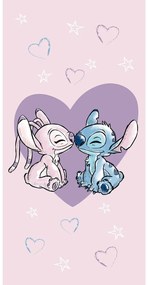 Różowy bawełniany ręcznik dziecięcy 70x140 cm Lilo and Stitch "Love" – Jerry Fabrics