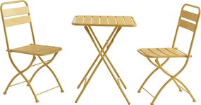 Składany metalowy zestaw ogrodowy - stół o dł. 60 cm i 2 składane krzesła - Musztardowy żółty - MIRMANDE od MYLIA
