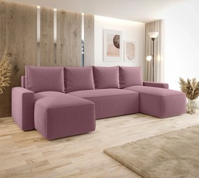 Różowy narożnik rozkładany z pojemnikiem na pościel N3-R33