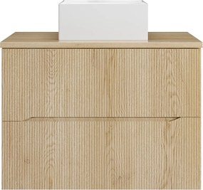 Szafka łazienkowa wisząca prążkowana z kwadratową umywalką nablatową – Jasny naturalny – 80 cm – ORISO