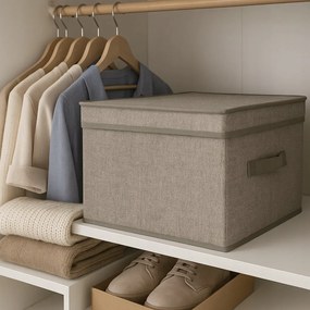 Organizer Tekstylny Szary Pudełko z Pokrywą 40x30x25cm do Szafy Garderoby