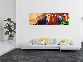 Obraz - Wieś na wybrzeżu Cinque Terre, Włoska Riviera, nowoczesny impresionism (170x50 cm)