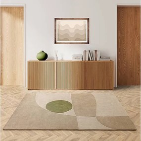 Dywan w stylu mid-century, ręcznie wykonany z 100% wełny - 120x170cm - kremowy, beżowy, zielony - Reef Horizon