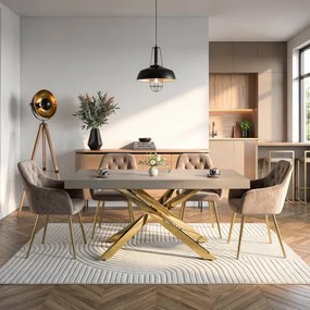 Stół Prostokątny Rozkładany HAMPTON 160-240 cm Kaszmir/Złoty do Jadalni Glamour