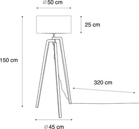 Lampa podłogowa Czarny Trójnóg z Brązowym Kloszem ze Złotym Wnętrzem 50cm - Puros