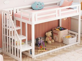 Łóżko piętrowe dla dzieci 90×200 cm - ze schodami i stelażem listwowym - białe