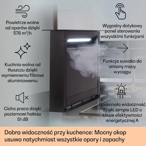 Klarstein Royal Flush 90cm 714m³/h Okap Blatowy Czarny