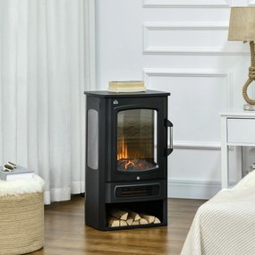 HOMCOM Elektryczny Kominek z Realistycznymi Płomieniami, 2 Poziomy Ogrzewania, Ochrona przed Przegrzaniem, Stal, Czarny, 44,5 x 32 x 74cm