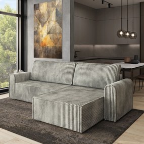 Masseno Narożnik VALTINO z funkcją spania i pojemnikiem na pościel Narozniki L, Rozkładana sofa - Jasnoszary, TILIA 83