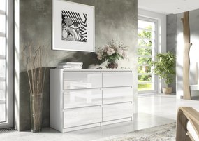 Komoda NUDO - Biały / Front Biały / Połysk / 120 cm / 6 szuflad