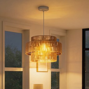 HOMCOM Lampa wisząca, abażur trójwarstwowy, metal, sznur lniany, Jasnobrązowy